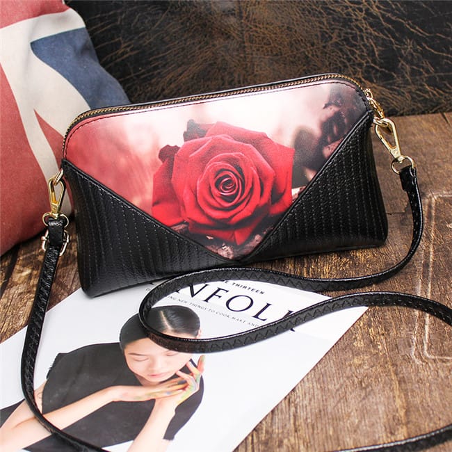 Women Fashion Color Blocking Printed Patchwork Zipper Square Crossbody Bag