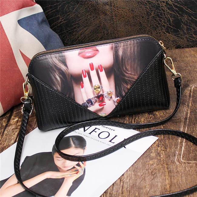 Women Fashion Color Blocking Printed Patchwork Zipper Square Crossbody Bag