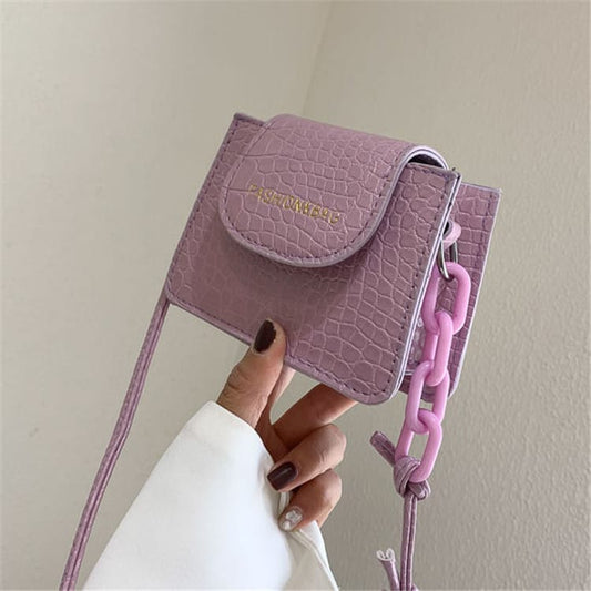 Women Fashion Crocodile Pattern Letter Printed Square Mini Bag