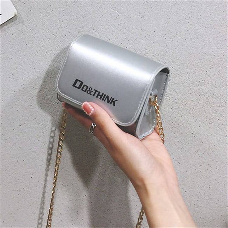 Women Fashion Letter Printed Chain Flap Crossbody Bag