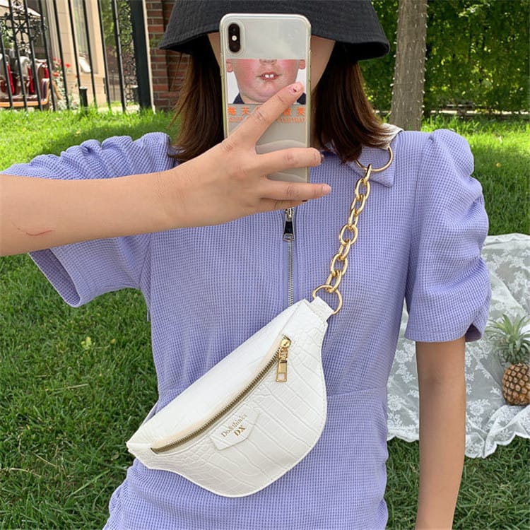 Sac bandoulière zippé imprimé crocodile pour femme 