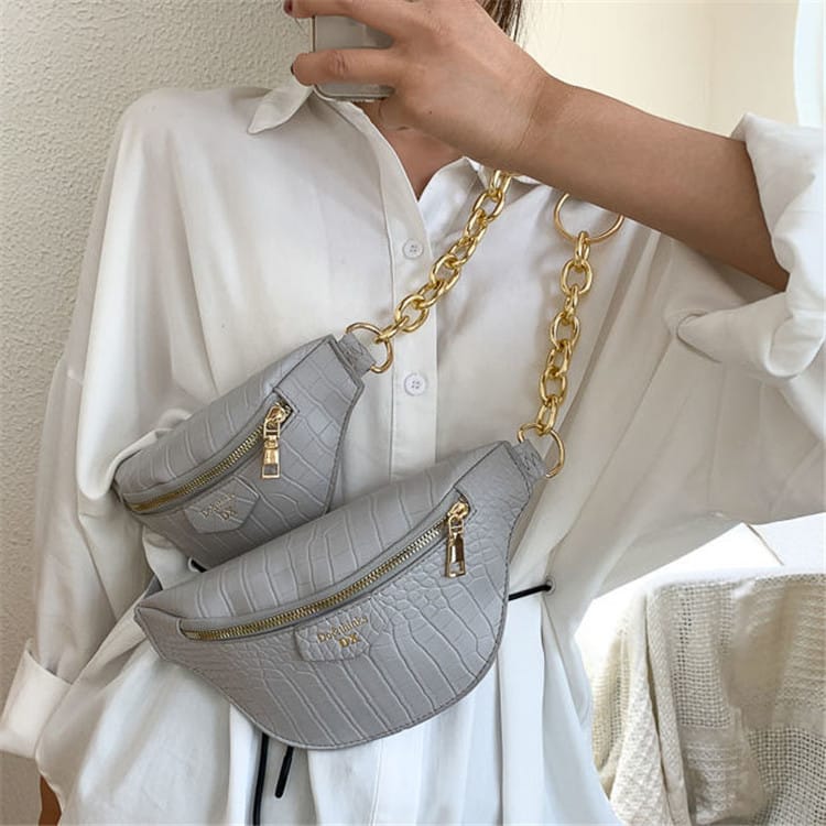 Sac bandoulière zippé imprimé crocodile pour femme 