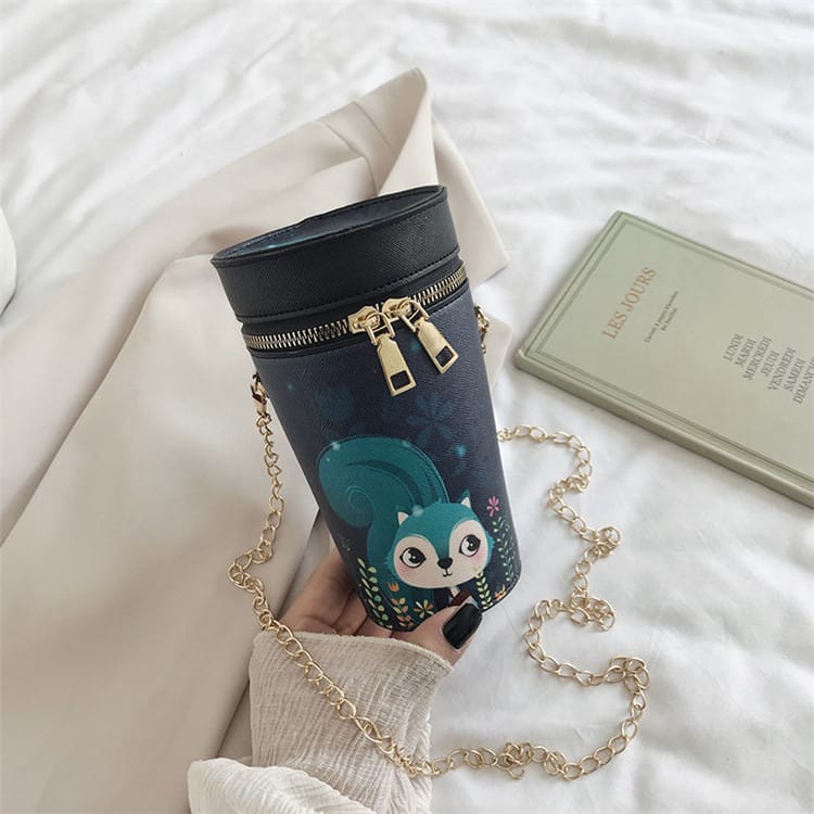 Women Cartoon Printed Color Blocking Zipper Crossbody Bag