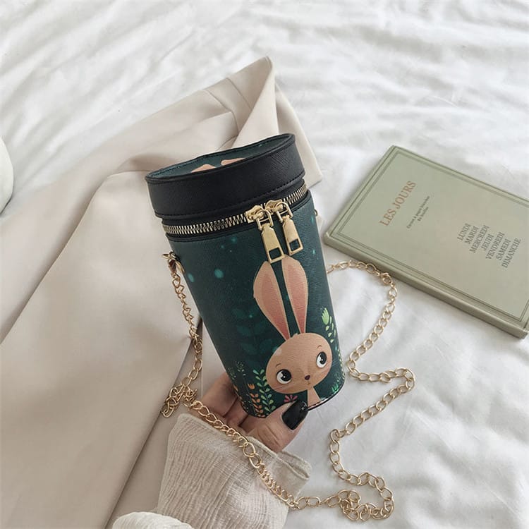 Women Cartoon Printed Color Blocking Zipper Crossbody Bag