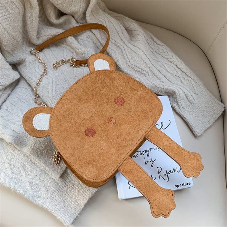 Sac bandoulière à chaîne pour femme avec motif ours de dessin animé et blocs de couleurs 