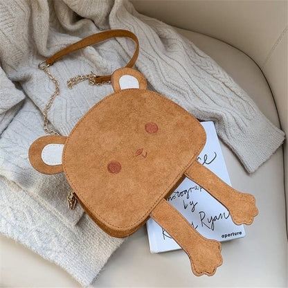 Sac bandoulière à chaîne pour femme avec motif ours de dessin animé et blocs de couleurs 