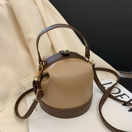 Sac seau vintage en PU à patchwork de couleurs contrastées pour femme 