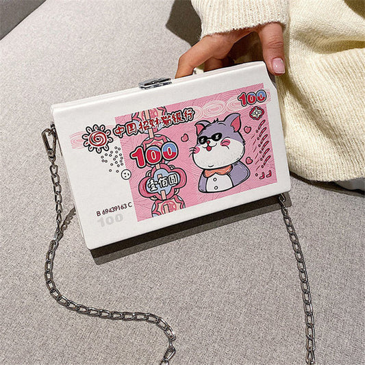 Women Cartoon Color Blocking Square Crossbody Bag