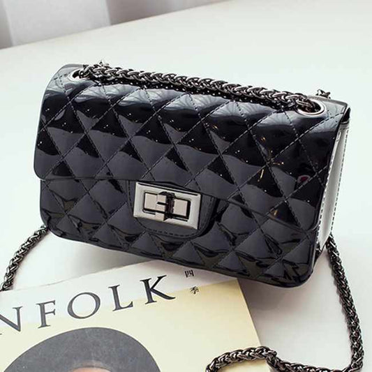 Women Fashion Jelly Color Metal Chain Crossbody Bag