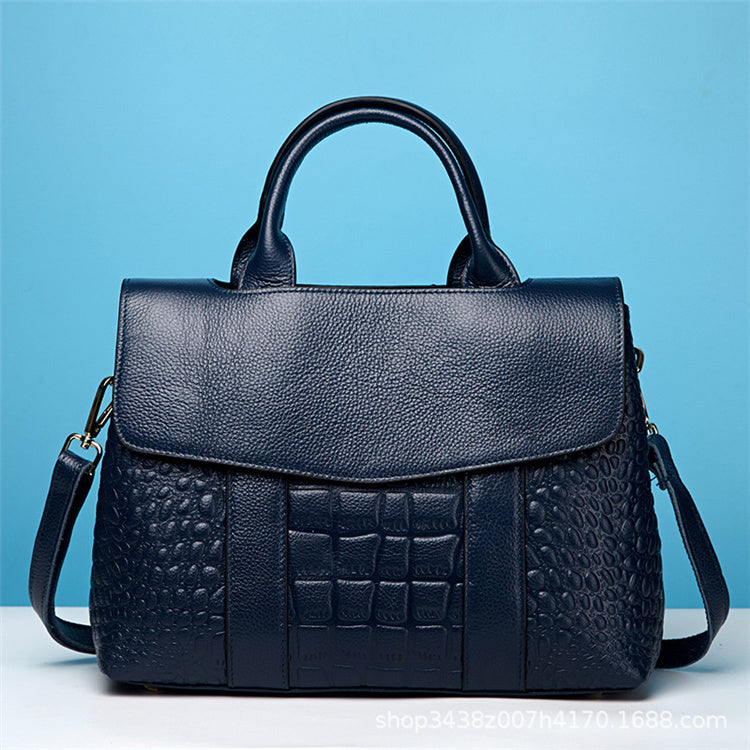 Sac fourre-tout à motif crocodile pour femme, couleur unie, grande capacité 