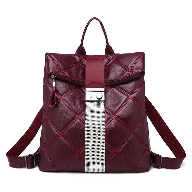 Sac à dos patchwork à strass et coutures géométriques pour femmes 