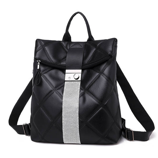 Women Fashion Geometric Suture Rhinestone Patchwork Backpack