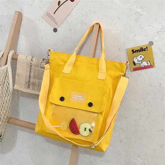 Sac à bandoulière en toile grande capacité pour femme, joli motif à blocs de couleurs 