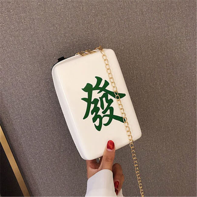 Women Fashion Mahjong Printed Square Shape Zipper Crossbody Bag