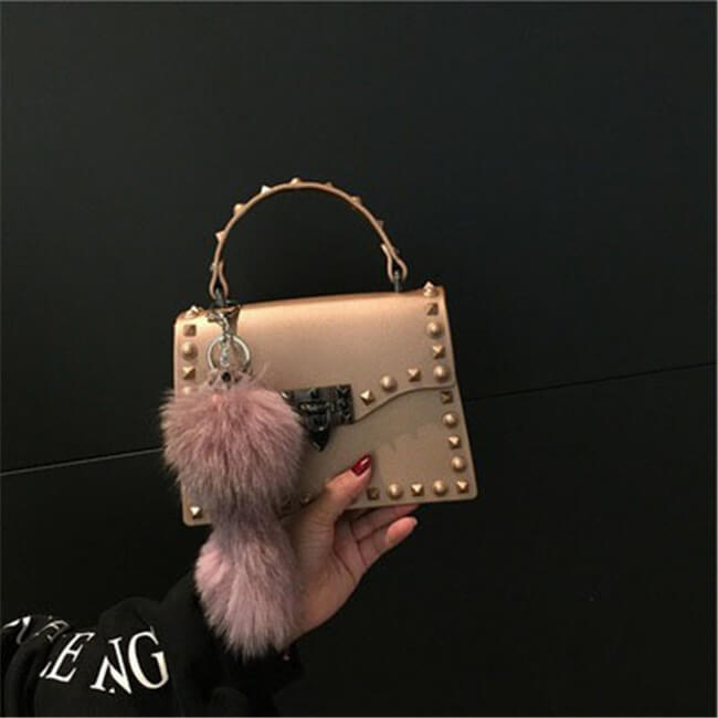 Women Fashion Metal Decorative Rivet Handle Square Bag