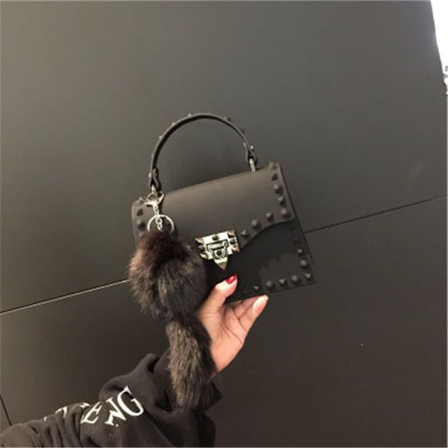 Women Fashion Metal Decorative Rivet Handle Square Bag