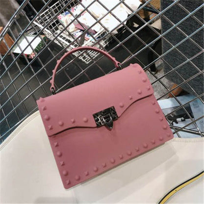 Women Fashion Metal Decorative Rivet Handle Square Bag