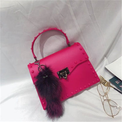 Women Fashion Metal Decorative Rivet Handle Square Bag