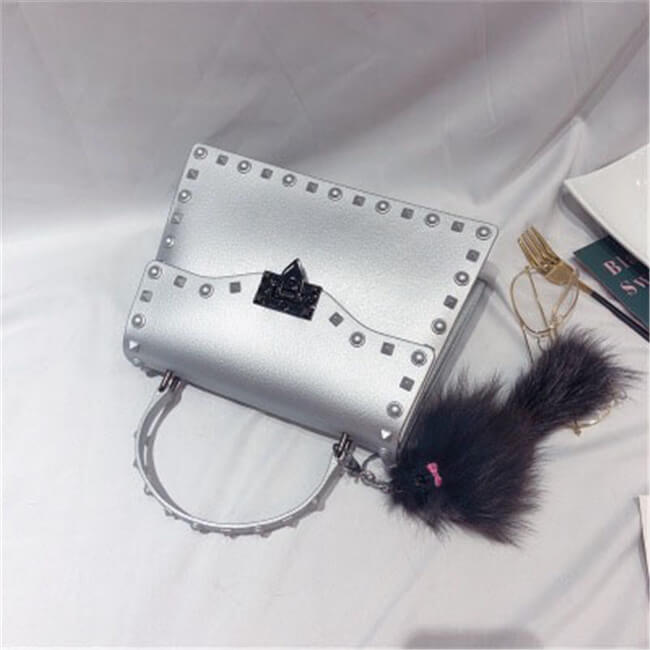 Women Fashion Metal Decorative Rivet Handle Square Bag