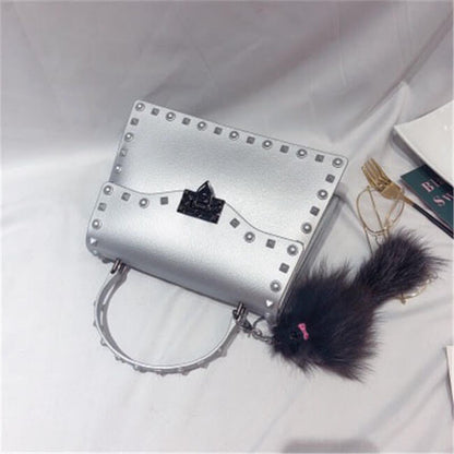 Women Fashion Metal Decorative Rivet Handle Square Bag