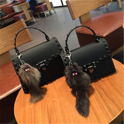 Women Fashion Metal Decorative Rivet Handle Square Bag