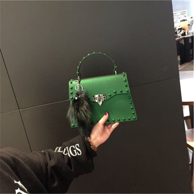 Women Fashion Metal Decorative Rivet Handle Square Bag