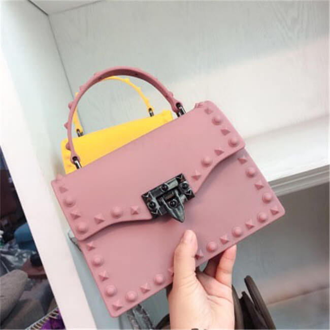 Women Fashion Metal Decorative Rivet Handle Square Bag