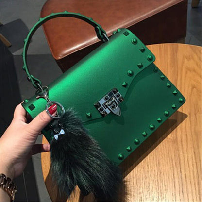 Women Fashion Metal Decorative Rivet Handle Square Bag