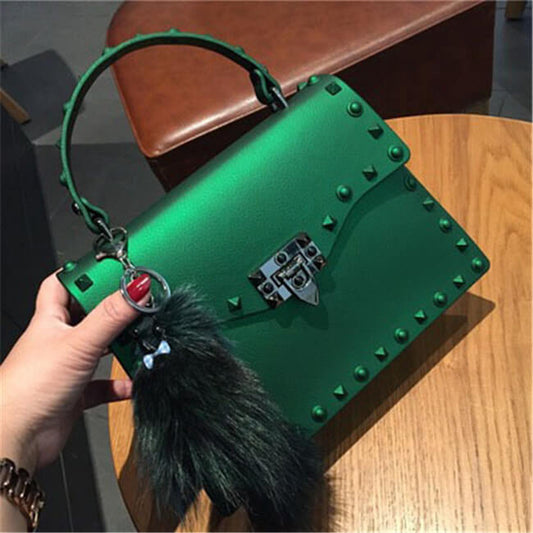 Women Fashion Metal Decorative Rivet Handle Square Bag