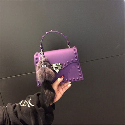 Women Fashion Metal Decorative Rivet Handle Square Bag