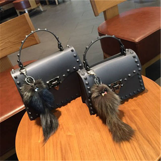 Women Fashion Metal Decorative Rivet Handle Square Bag