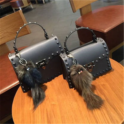 Women Fashion Metal Decorative Rivet Handle Square Bag