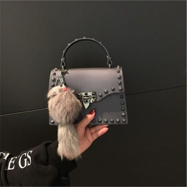 Women Fashion Metal Decorative Rivet Handle Square Bag