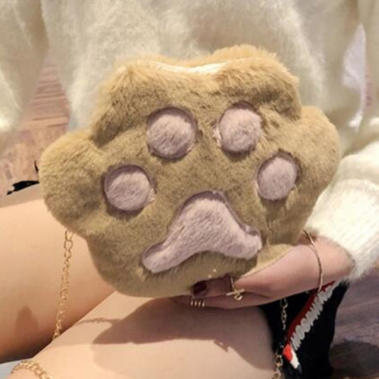 Women Cute Plush Metal Chain Zipper Crossbody Bag