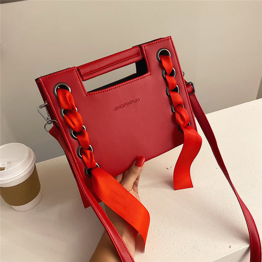 Women Fashion Solid Color Lace Up Crossbody Bag