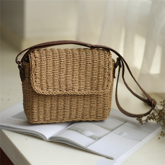 Women Retro Mini Woven Sandy Beach Crossbody Bag