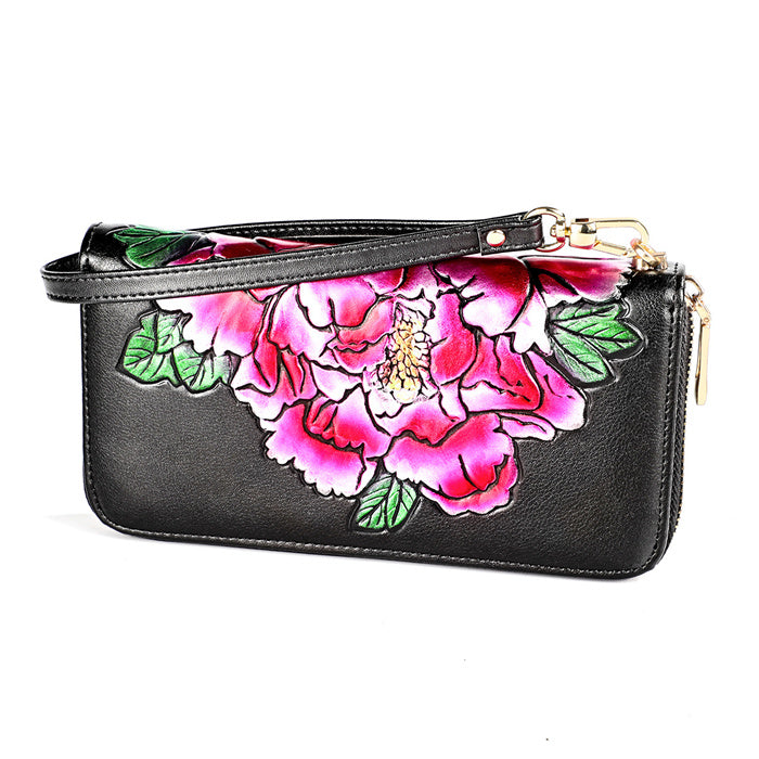 Women Fashion Embossing Decorative Zipper Leather Purse