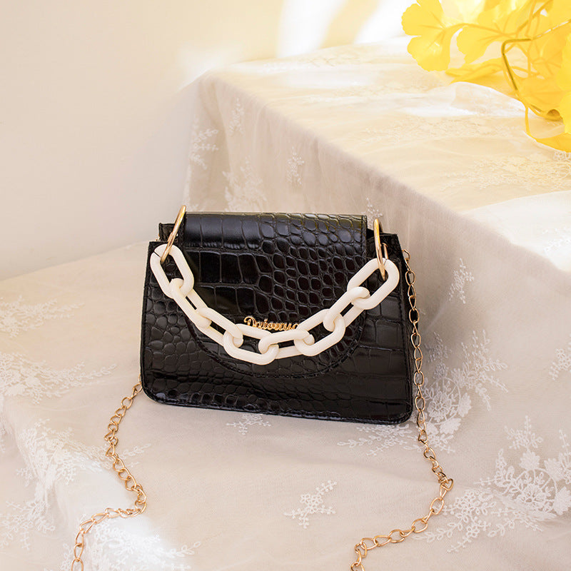 Women Simple Solid Color Crocodile Printed PU Crossbody Bags