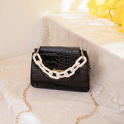 Women Simple Solid Color Crocodile Printed PU Crossbody Bags