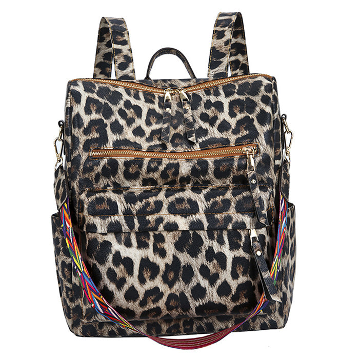 Women Fashion Leopard Printed Multi-Pocket Large Capacity Backpack