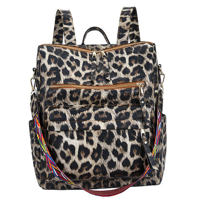 Women Fashion Leopard Printed Multi-Pocket Large Capacity Backpack