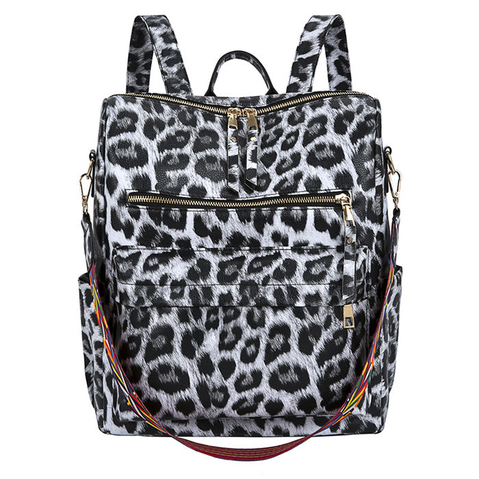 Women Fashion Leopard Printed Multi-Pocket Large Capacity Backpack
