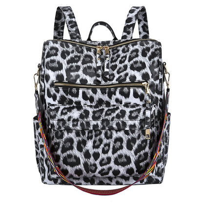 Women Fashion Leopard Printed Multi-Pocket Large Capacity Backpack