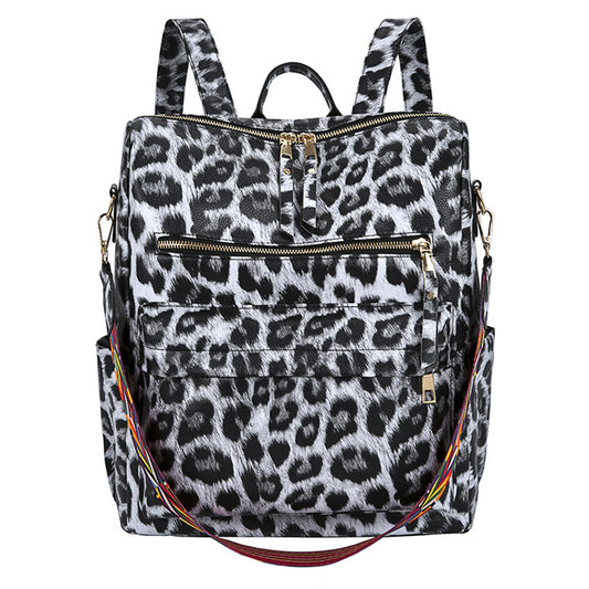 Women Fashion Leopard Printed Multi-Pocket Large Capacity Backpack