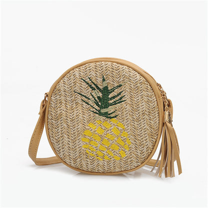 Women Casual Embroidery Round Crossbody Bag