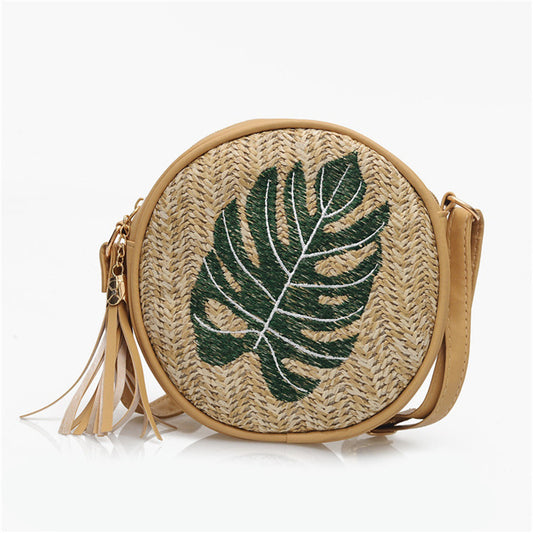 Women Casual Embroidery Round Crossbody Bag