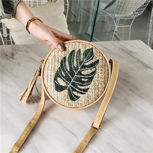 Women Casual Embroidery Round Crossbody Bag