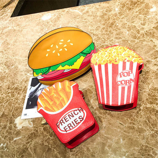 Women Creative Hamburger And French Fries Metal Chain Crossbody Bag