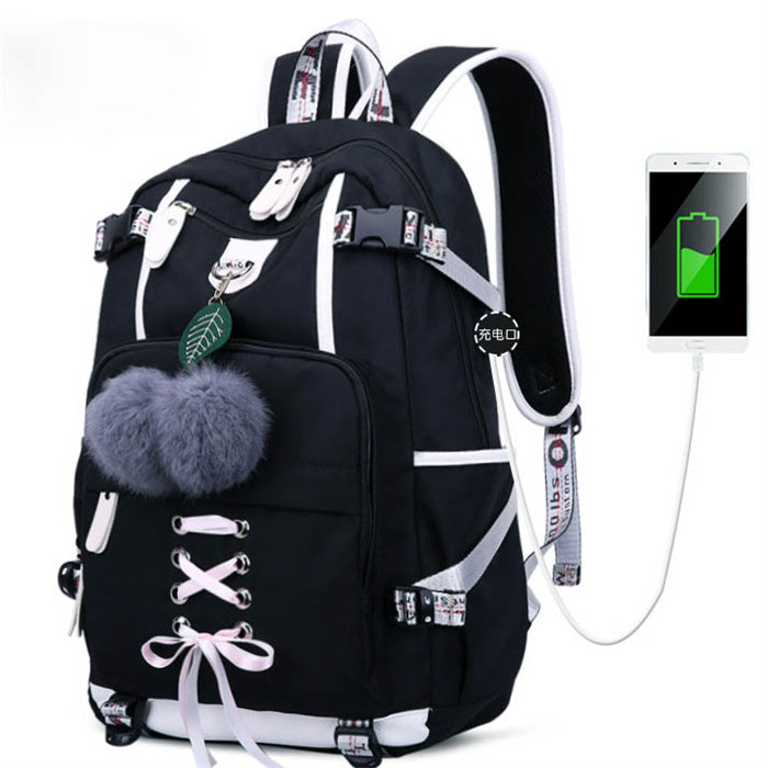 Women Fashion Pompon Decorative Lace Up Backpack