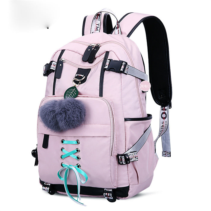 Women Fashion Pompon Decorative Lace Up Backpack